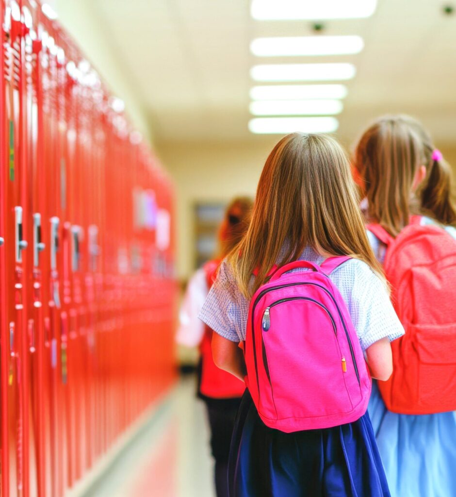 K-12 students in a hallway