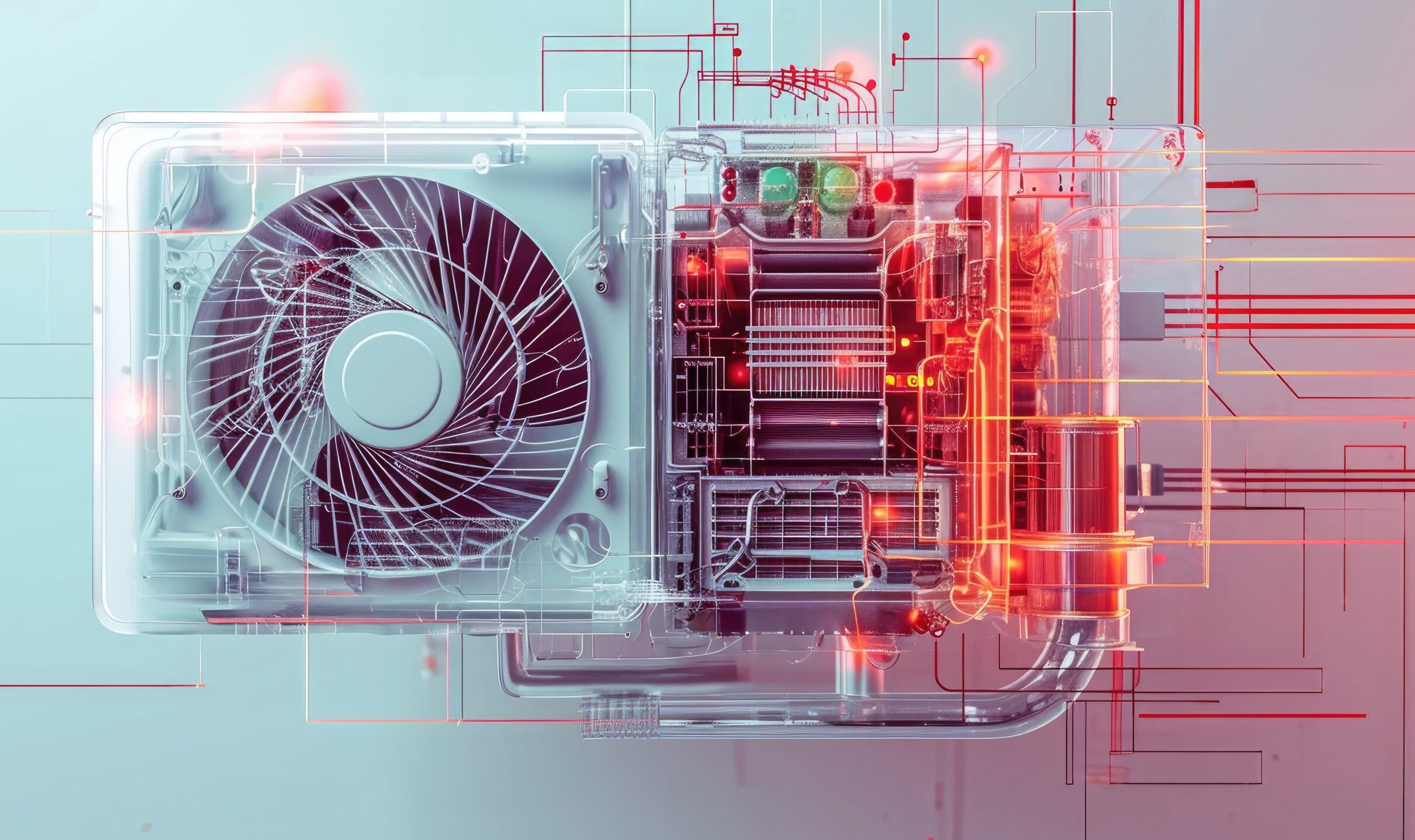 A cutaway view of the inside of an HVAC unit